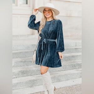 Pink Lily Velvet Belted Dress